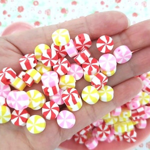 20/50/100pcs x 10mm Quality Assorted Peppermint Sweets Polymer Clay Beads Stretchy Bracelet Jewellery Kids CRAFT UK *NOT Edible*