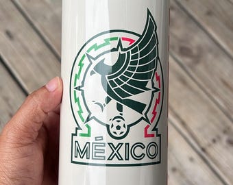 Mexico Soccer Design  ; Mexican Cup,Soccer World cup, 20oz Skinny Tumbler with Plastic straw, rubber bottom and plastic lid