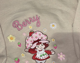 Sudadera bordada de Tarta de Fresa, dibujos animados Recuerdos de la infancia