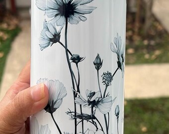 Diseño personalizado de flores silvestres; vaso de café de 20 oz con pajita y base de goma