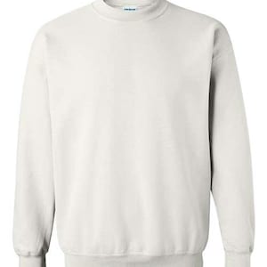 May include: A white crew neck sweatshirt with long sleeves.