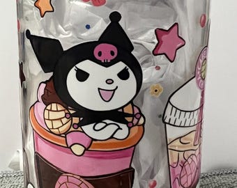 Karomi and hello kitty libby glass cup | 16oz  cup with wood lid