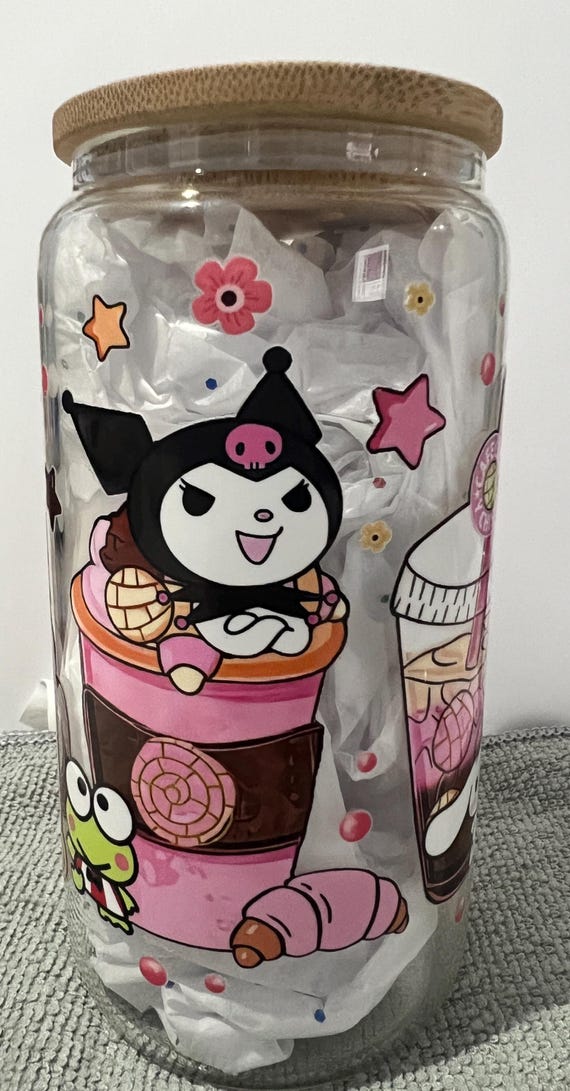 Karomi and hello kitty libby glass cup | 16oz  cup with wood lid