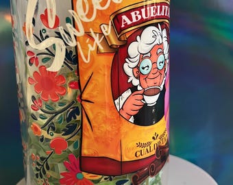 Frosted Abuelita Libby Glass Cup: 16oz Grandma Theme