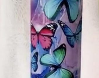 Vaso mariposa; vaso estrecho de 20 oz con pajita y tapa