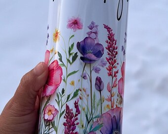 Personalized Wildflowers design; 20oz Coffee Tumbler with Straw and bottom rubber