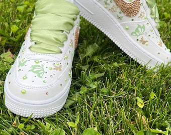 Quinceañera custom shoes, In Sage Green color with Champagne rhinestone - Sweet 15