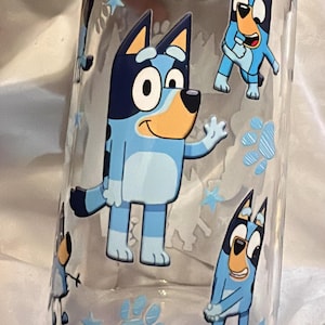 Bluey Libby glass| Frosted Libby glass cup| Buey Cup With Straw