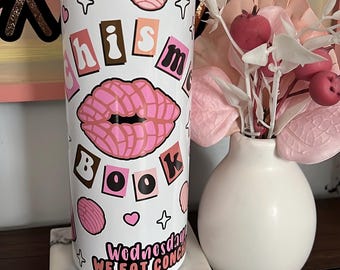 Vaso delgado para café Chisme Book: Diseño Concha Pan Dulce con pajita de plástico, tapa y fondo de goma