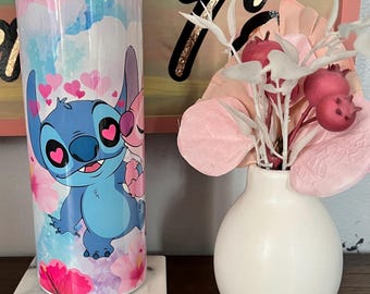 Stitch and Angel 20oz Skinny Tumbler: Stainless Steel with Lid & Straw