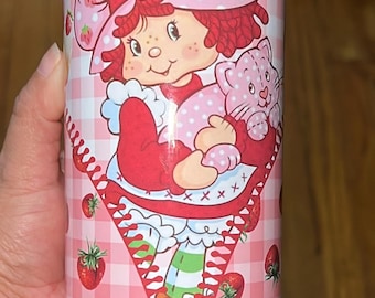 Vaso térmico delgado de 20 oz con diseño de pastel de fresa / Acero inoxidable