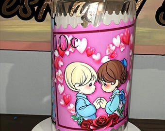 Vaso de vidrio Precious Moments de 473 ml con tapa de bambú