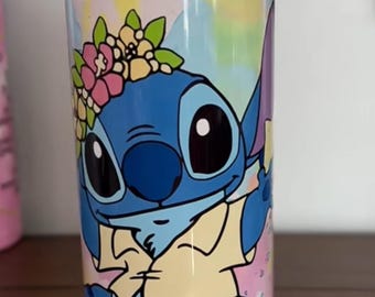 Stitch Tumbler, 20 oz Skinny Tumbler with platic straw and rubber bottom.