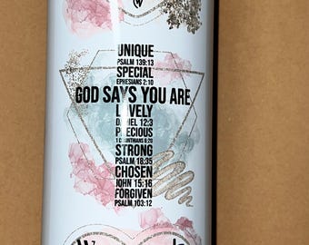 Vaso Christian Skinny de 20 oz con pajita de plástico, tapa y fondo de goma