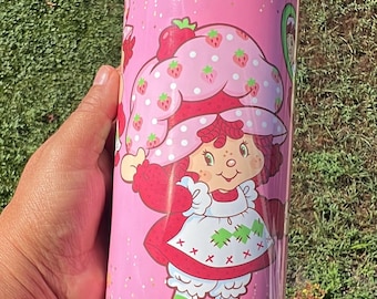 Vaso térmico delgado de 20 oz con diseño de pastel de fresa / Acero inoxidable