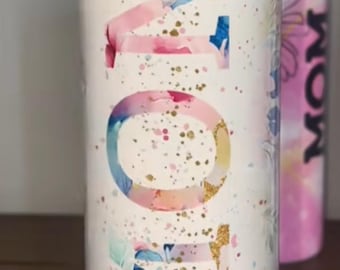 Mom Floral Design; Personalized 20oz Skinny Tumbler with Straw, Lid and rubber bottom