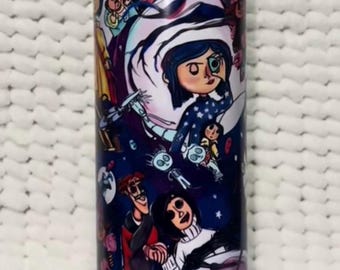 Caroline Anime Tumbler: 20oz Skinny Cartoon Design with plastic lid, Straw and Rubber bottom