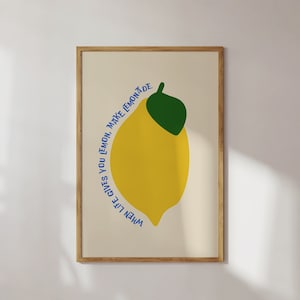 Vintage Lemon Poster, Retro Mid Century Kitchen Wall Art, Colourful Wall Decor, Dining Room Print Typography, When Life Gives You Lemon