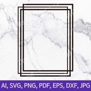 May include: A black rectangular frame design with a double border, set against a white marble background. The image includes text at the bottom: AI, SVG, PNG, PDF, EPS, DXF, JPG.