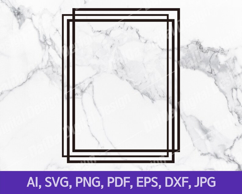 May include: A black rectangular frame design with a double border, set against a white marble background. The image includes text at the bottom: AI, SVG, PNG, PDF, EPS, DXF, JPG.