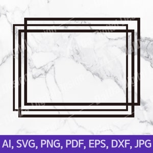 May include: A digital design featuring two overlapping black rectangular frames on a white marble background. The bottom of the image includes the text "AI, SVG, PNG, PDF, EPS, DXF, JPG".