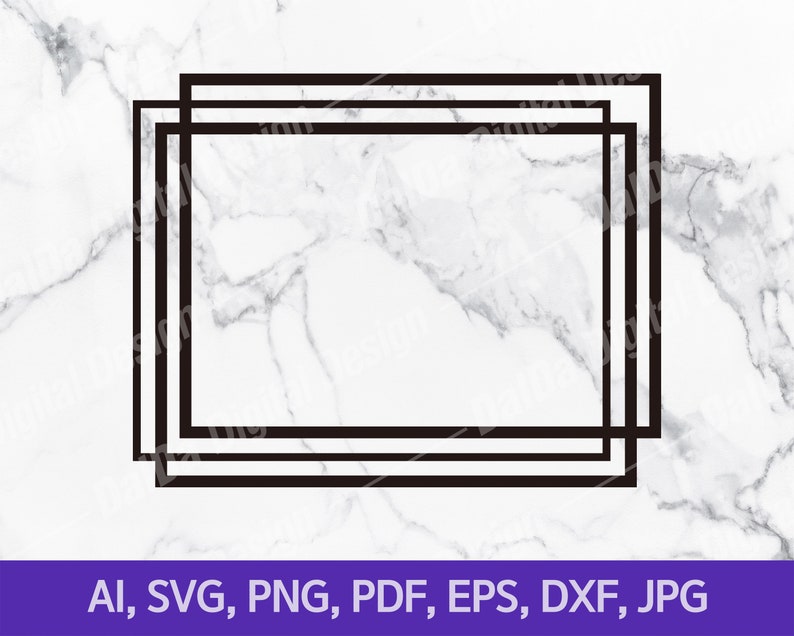 May include: A digital design featuring two overlapping black rectangular frames on a white marble background. The bottom of the image includes the text "AI, SVG, PNG, PDF, EPS, DXF, JPG".