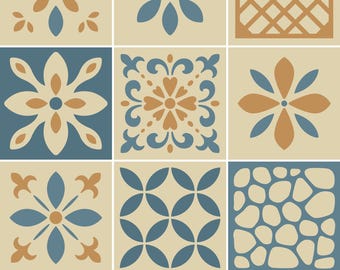 Vintage Mediterranean Tile Pattern SVG 10 – 9 Seamless Boho Floral & Geometric Designs