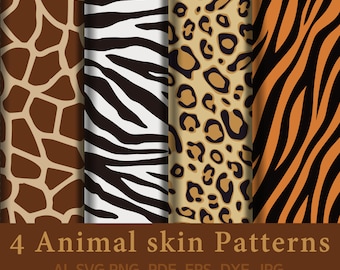 Animal Print Pattern SVG Bundle, Tiger, Leopard, Zebra, Giraffe (Digital Download)