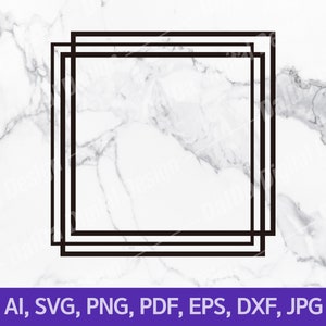 May include: A black square frame design on a white marble background. The frame consists of two nested squares. The bottom of the image contains the text: AI, SVG, PNG, PDF, EPS, DXF, JPG.
