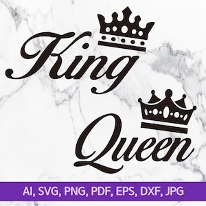 Pacchetto SVG Re e Regina / Design per maglietta con corona di coppia "His Queen Her King" / File di taglio Silhouette per Cricut per tazze abbinate