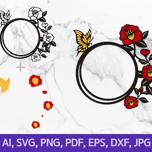 Butterfly Floral Frame SVG, Floral Frame cut File, Flower Frame svg, Floral Border,Wedding Sign, layered Flower svg, Digital download