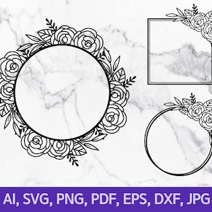 Floral Frame SVG, Floral Frame cut File, Flower Frame svg,Floral Border,Wedding Sign, layered Flower svg, Digital download