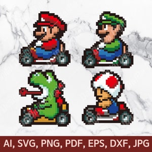 マリオ ピクセル アート SVG、デジタル ダウンロード、キャラクター Cricut svg、CriCut ファイル フレーム svg、キッズ svg、ステッカー svg ファイル