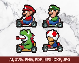 Archivos SVG de arte pixelado de Mario, archivos de pegatinas para Cricut Kids (descarga digital)