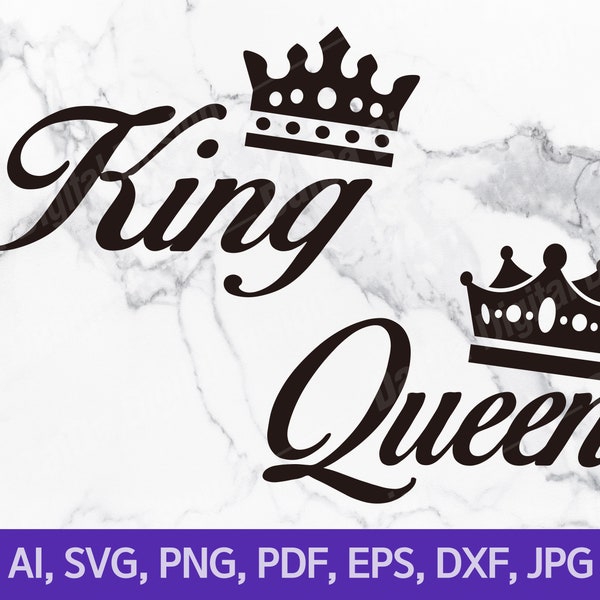 King and Queen With Crown SVG, His King Svg, Her Queen Svg, Crown Svg, For Cricut, For Silhouette, Cut File, Gift for him, Couples gift