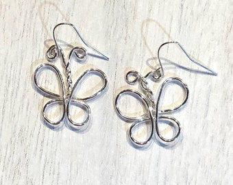 Butterfly Sterling Silver Earrings, Silver Wire Earrings, Handcrafted, Silver Jewelry, Dangle Earrings