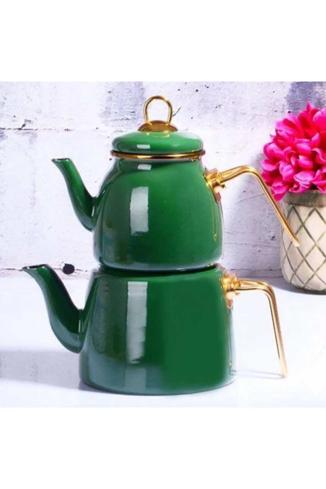 Enamel Teapot Set / Turkish Tea Pot Set Green Teapot Turkish Etsy