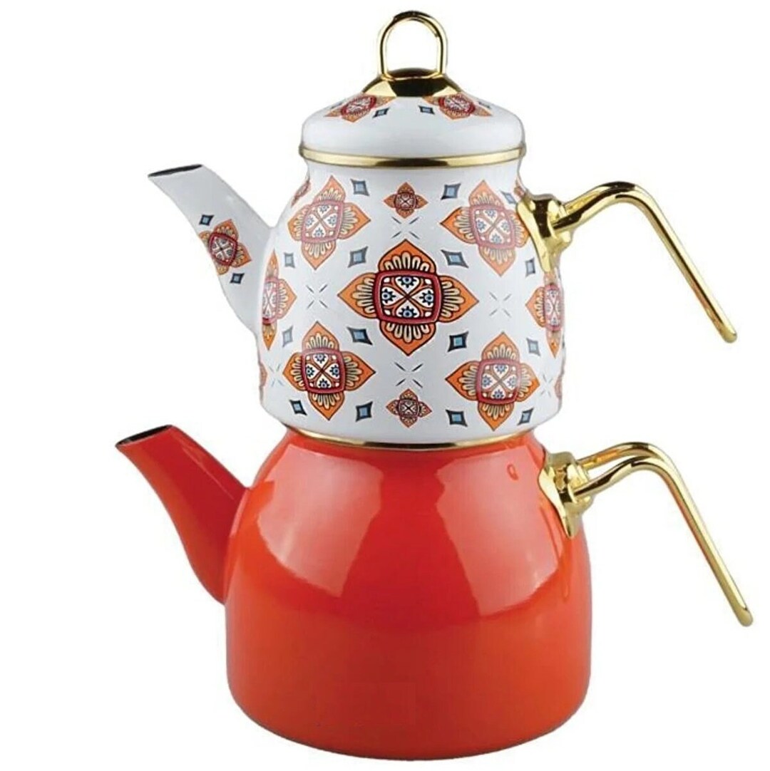 Orange Teapot Enamel Teapot Set / Turkish Tea Pot Set Etsy