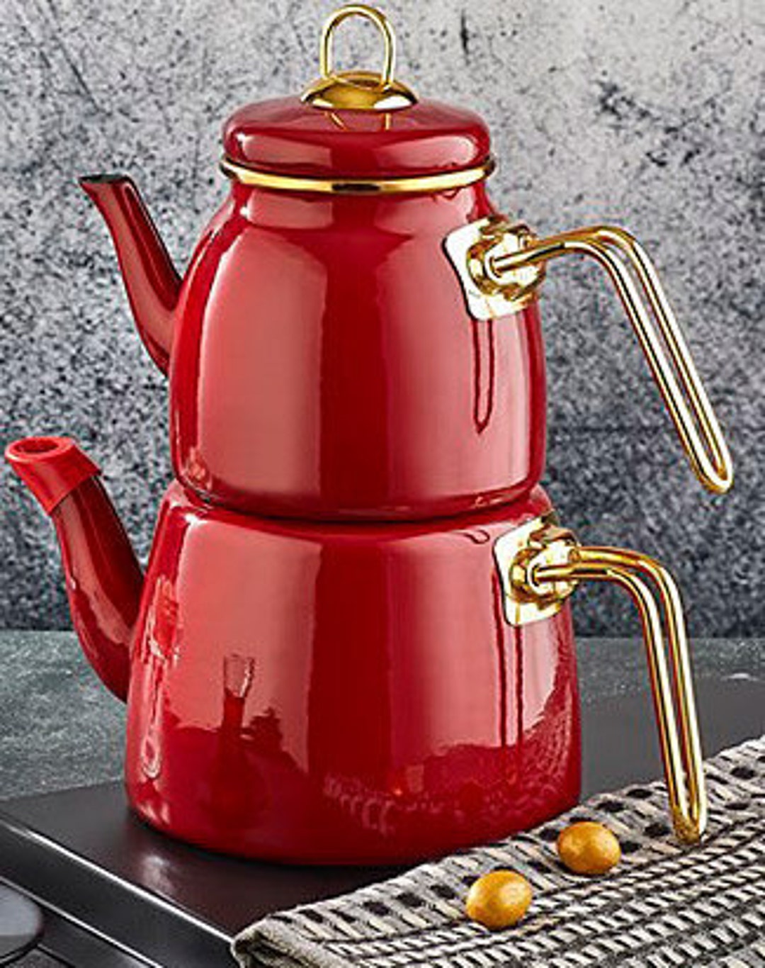 Enamel Teapot Set / Turkish Tea Pot Set Red Teapot Turkish Etsy