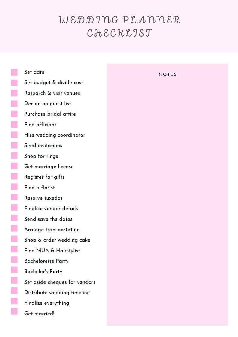 wedding checklist printable pdf for your wedding wedding to etsy