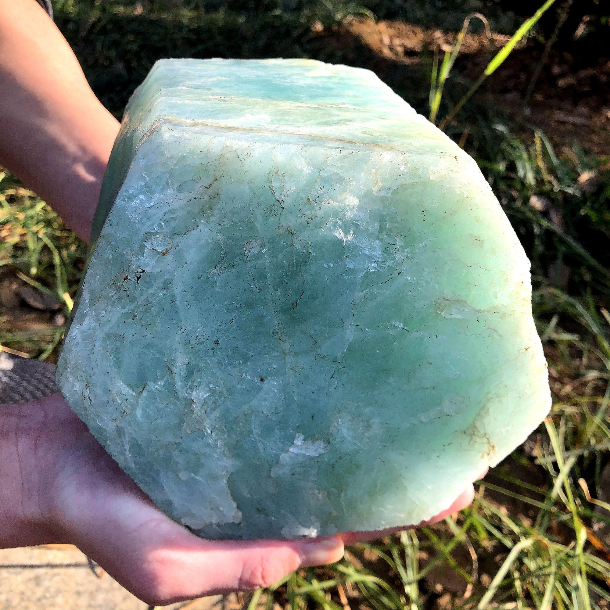 14.7LB 天然大型原石アクアマリン柱状鉱物標本、見事な希少な原石巨大