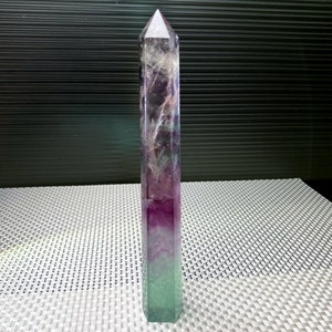7.8&quot;Natural Rainbow Fluorite Crystal Point,TOP Quality Hand made Purple Green Fluorite Tower Decor,Reiki Healing Meditate Crystal Obelisk