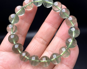 Natural Green Phantom Quartz Crystal Round Beaded Stretch,Tibetan Himalayan High Altitude Thousand Layers Quartz Bracelet,Meditate Gift 11mm