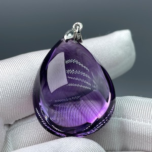 1.45&quot;Natural Deep Amethyst Pendant Drop Shape,Stunning Tibetan Himalayan Dark Purple Crystal Pyriform,Jewelry Making,Reiki heal,Gift