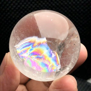 1.91&quot;Natural White Quartz Crystal Ball,Tibetan Himalayan Stunning Big Rainbow,Natural White Phantom Quartz Crystal Sphere,Meditate,Decor