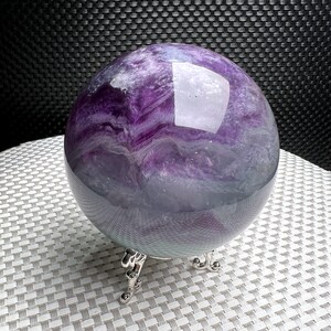 3.27&quot;Natural Rainbow Fluorite Large Ball,TOP Quality Polished Purple Green Fluorite Sphere,Meditate Crystal Big Ball,Reiki Heal Crystal Gift