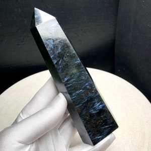 5.83&quot;Natural Astrophyllite Quartz Crystal Big Point,Stunning Hand made Larger Obelisk/Tower/Point Decor,Reiki Healing Meditate Crystal Gift