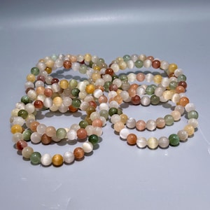 Rabbit Hair Quartz Crystal Bracelet: Colorful Rutilated Chatoyant Beads