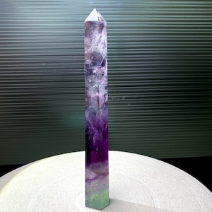 8.1&quot;Natural Rainbow Fluorite Crystal Point,TOP Quality Hand made Purple Green Fluorite Tower Decor,Reiki Healing Meditate Crystal Obelisk