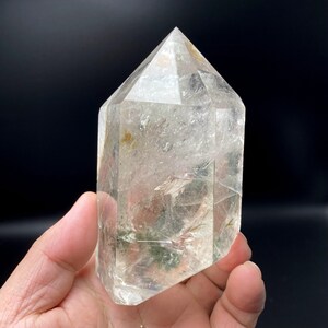 4.4&quot;Natural Green Phantom Clear Quartz Crystal Point,Rare Himalayan Tibetan Quartz Tower,Green Phantom,Free Stand Obelisk,Polished Tower